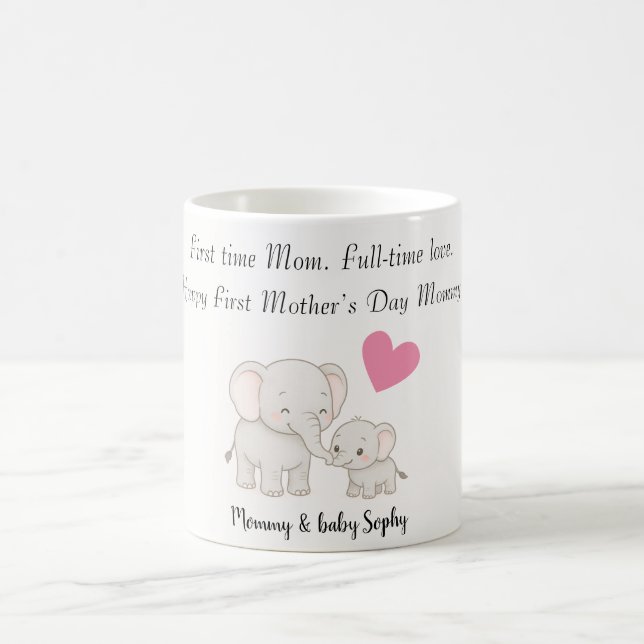 Pastel Sweet Mommy Elephant and Child -  Coffee Mug (Center)