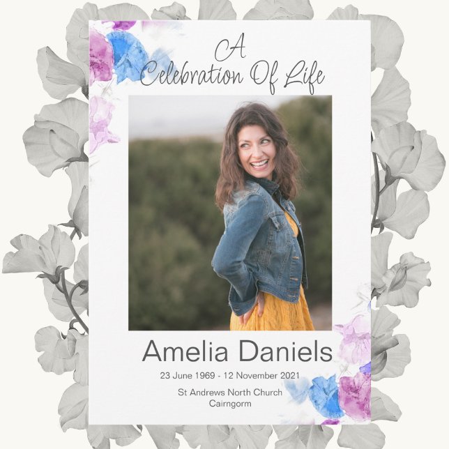 Pastel Sweet Pea Celebration Of Life Photo Card (Creator Uploaded)