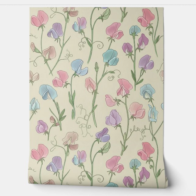 Pastel Sweet Pea Seamless Pattern Wallpaper (Unrolling)