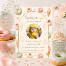 Pastel Sweet Treat Birthday Photo Invitation