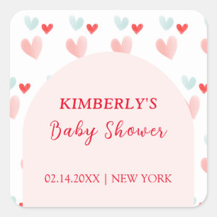 Pastel Sweetheart Arch Valentines Baby Shower Square Sticker