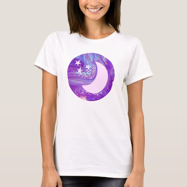 Pastel Swirl Circle Moon & Stars Art T-Shirt (Front)