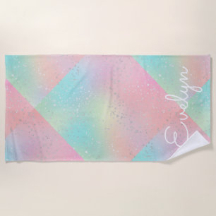 Pastel swirl tie dye cute pink teal yellow block  beach towel
