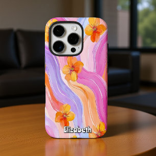 Pastel Swirls with Orange Flowers iPhone 16 Pro Case