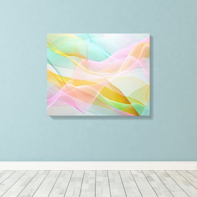 Pastel Symphony of Floating Sheer Ribbons Canvas Print (Insitu(Wood Floor))