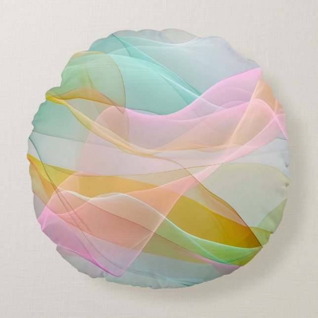 Pastel Symphony of Floating Sheer Ribbons Round Pillow (Front)