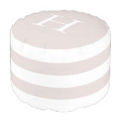 Pastel Taupe and White Stripe Monogram Pouf (Angled Front)
