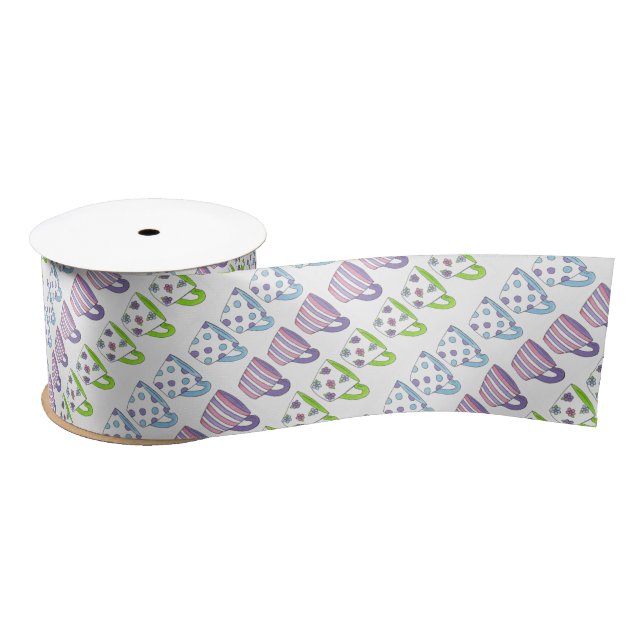 Pastel Tea Cup Teacup Tea Party Cuppa Tea Satin Ribbon (Spool)