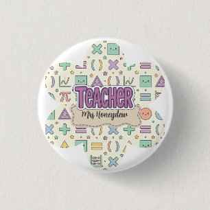 Pastel Teacher Appreciation Mathematics Pattern  1 Inch Round Button