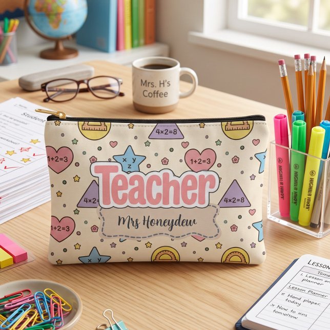 Pastel Teacher Math Shapes Pattern  Accessory Pouch (Creator Uploaded)