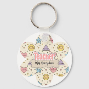 Pastel Teacher Math Shapes Pattern  Keychain