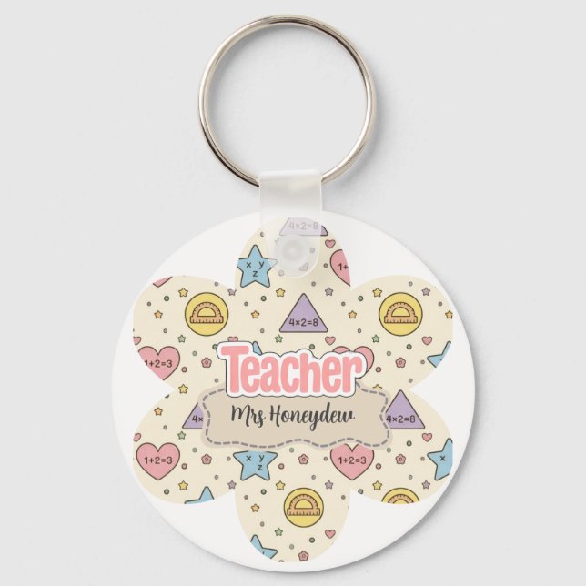 Pastel Teacher Math Shapes Pattern  Keychain (Front)