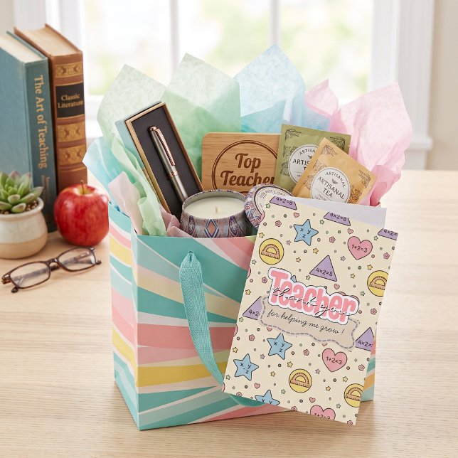 Pastel Teacher Math Shapes Pattern  Thank You Card (Creator Uploaded)