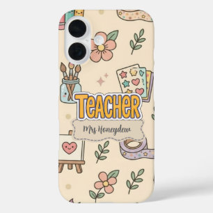 Pastel Teacher School Supplies Pattern  iPhone 16 Case