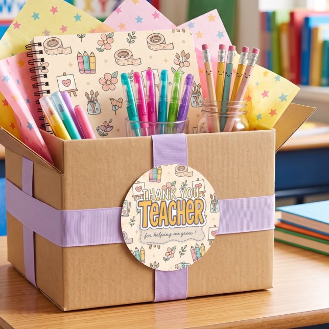 Pastel Teacher School Supplies Pattern  Classic Round Sticker (Creator Uploaded)