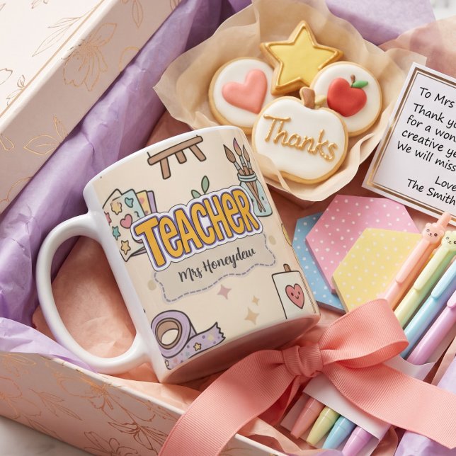 Pastel Teacher School Supplies Pattern  Coffee Mug (Creator Uploaded)