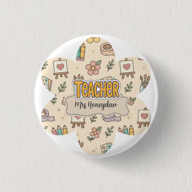 Pastel Teacher School Supply Pattern  1 Inch Round Button (Front)