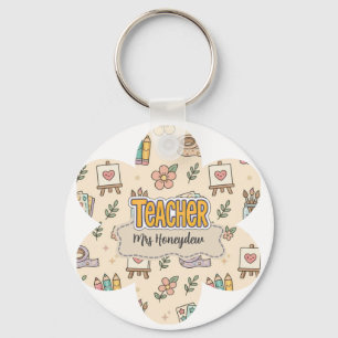 Pastel Teacher School Supply Pattern Keychain