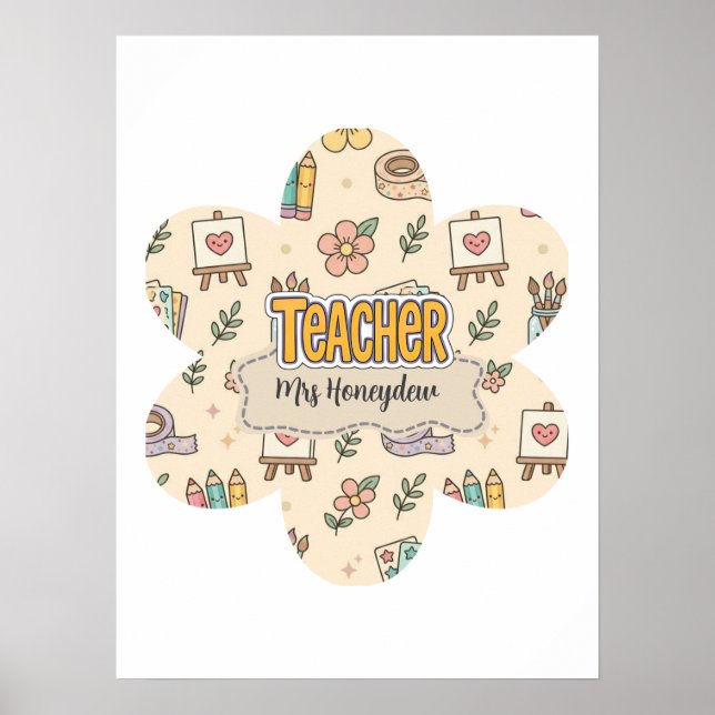 Pastel Teacher School Supply Pattern  Poster (Front)