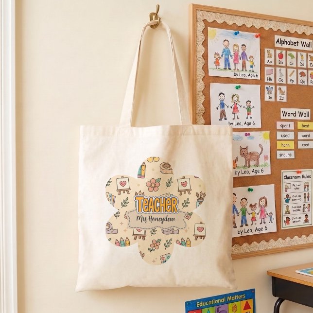 Pastel Teacher School Supply Pattern  Tote Bag (Creator Uploaded)