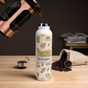 Pastel Teacher School Supply Pattern Water Bottle