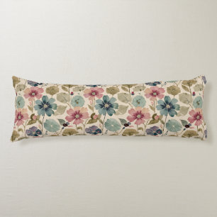 Pastel Teal and Mauve Flowers Vintage Modern Body Pillow