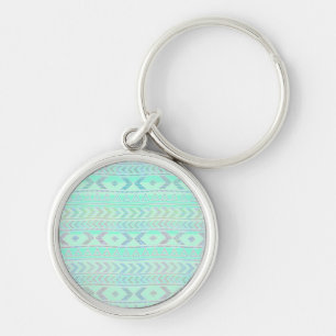 Pastel Teal Aztec Art Style Pattern Keychain