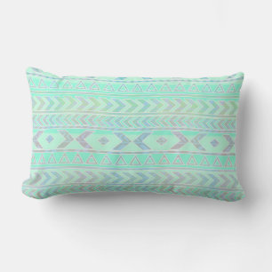 Pastel Teal Aztec Art Style Pattern Lumbar Pillow