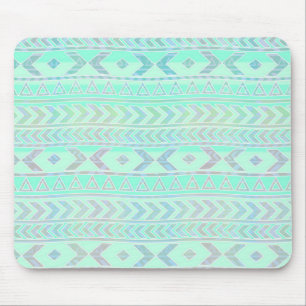 Pastel Teal Aztec Art Style Pattern Mouse Pad