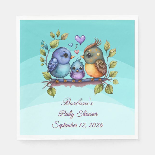 Pastel Teal Birds Napkin (Front)