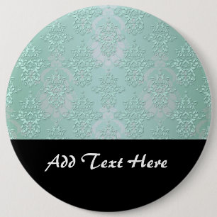 Pastel Teal Blue Green Damask 6 Inch Round Button