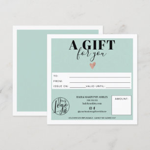Pastel teal blue square gift certificate logo
