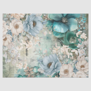 Pastel Teal & Blue Watercolor Florals Tissue Paper