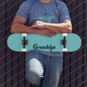 Pastel Teal Calligraphy Name   Classic Trendy  Skateboard