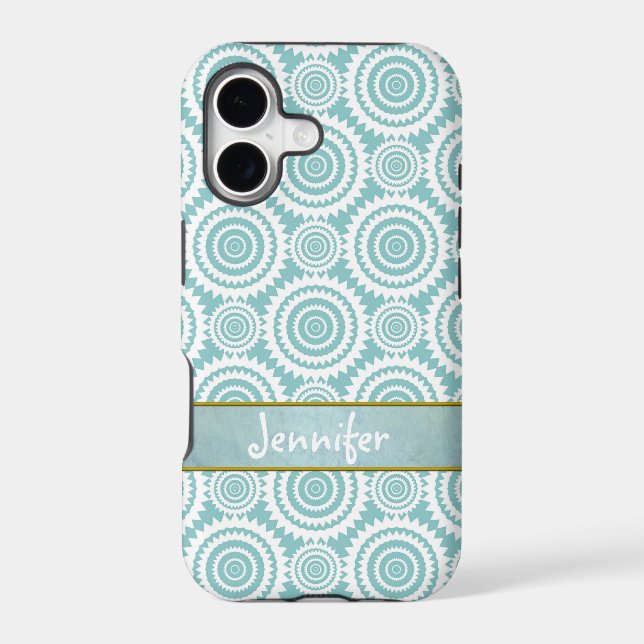 Pastel Teal Geometric Pattern Cool Circles Art (Back)