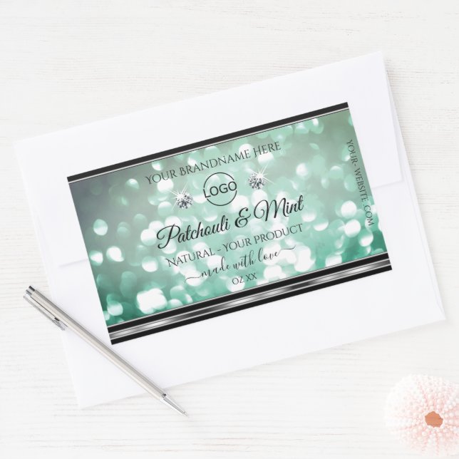 Pastel Teal Glitter Product Labels Diamonds Logo (Envelope)