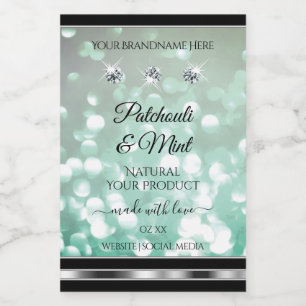 Pastel Teal Glitter Product Labels with Diamonds