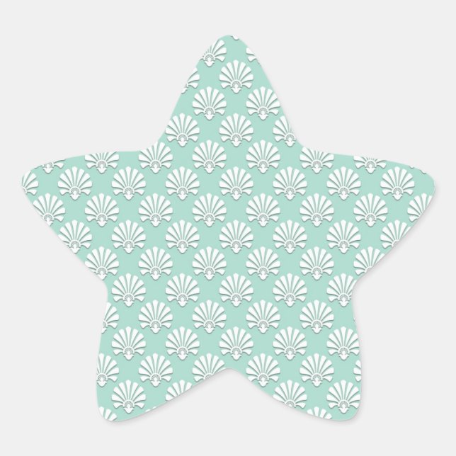 Pastel Teal Green and White Pattern Star Sticker (Front)