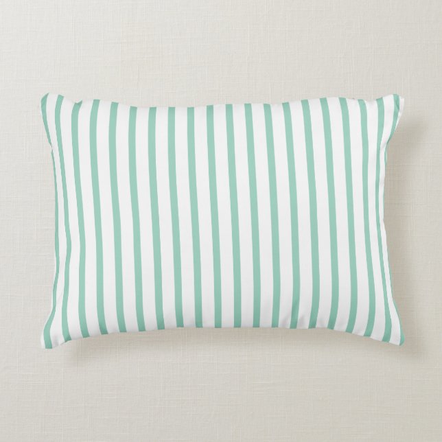 Pastel Teal Green White Stripes Name Accent Pillow (Front)