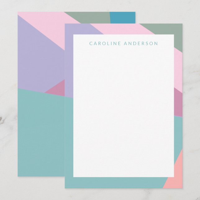 Pastel Teal Lilac Geometric Border Personalized  Card (Front/Back)
