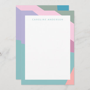 Pastel Teal Lilac Geometric Border Personalized Card