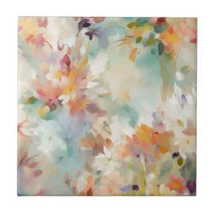Pastel Teal, Mauve, Gold FloraI Impressionist Tile