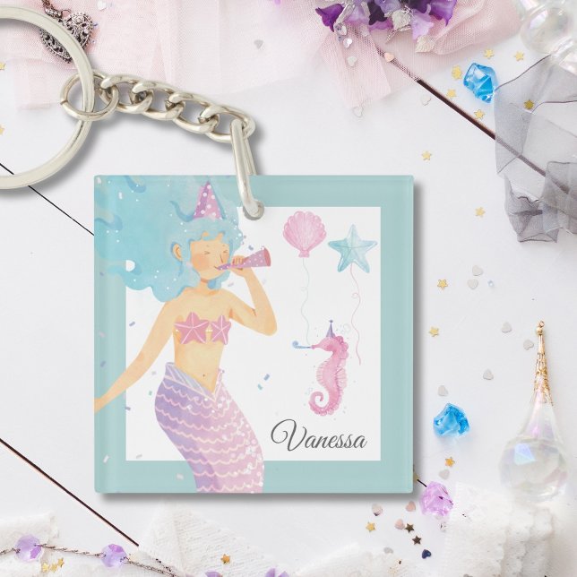 Pastel Teal Mermaid Party Adventure Keychain (Creator Uploaded)