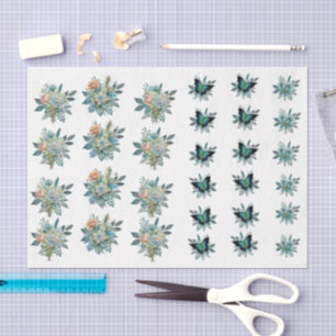 Pastel Teal & Pink Florals & Butterflies Tissue Paper