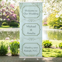 Pastel Teal White Flowers Wedding Banner
