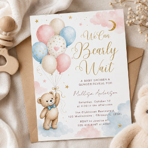 Pastel Teddy Bear Baby Shower and Gender Reveal Invitation