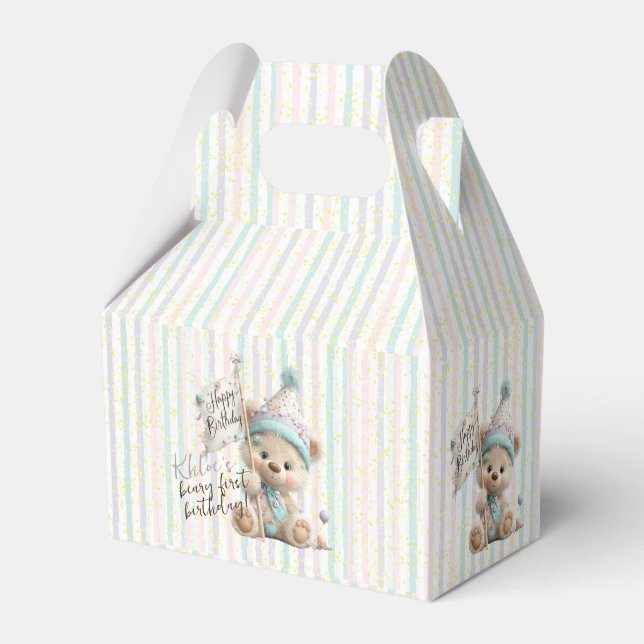 Pastel Teddy Bear Birthday  Favor Box (Front Side)