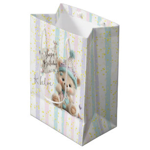Pastel Teddy Bear Birthday Medium Gift Bag