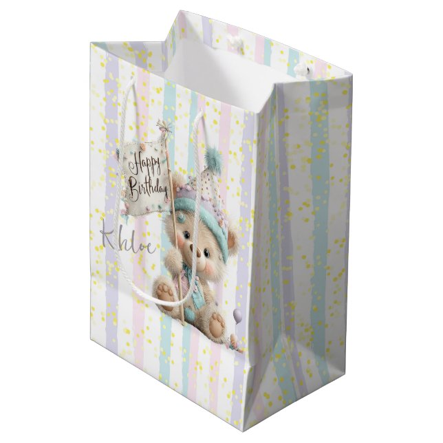 Pastel Teddy Bear Birthday  Medium Gift Bag (Front Angled)