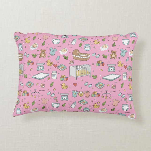 Pastel Teddy Bear Duck Decorative Nursery Pillow (Back)